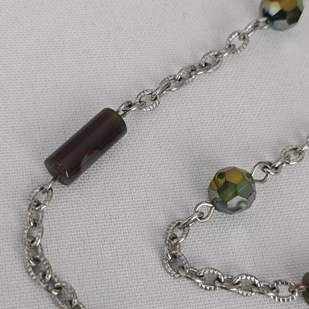Natural Stone Beaded Chain Link Long Necklace - Picture 4 of 6